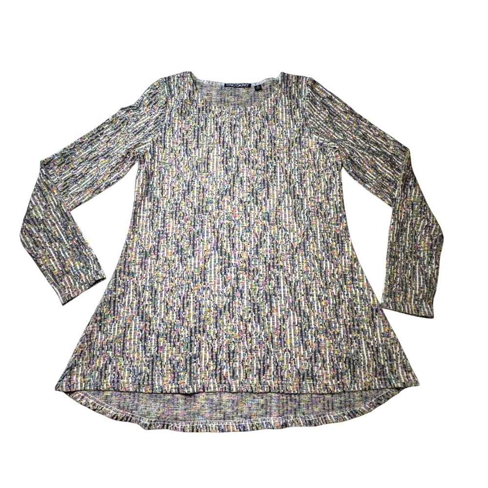 SNOSKINS Womens Long Sleeve Tunic Top Multicolored Abstract Print M Made in USA